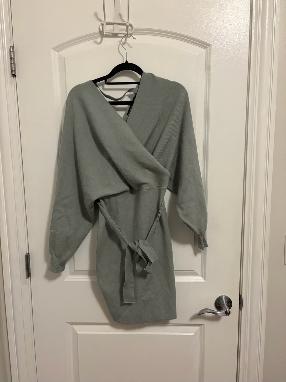 Women's Wrap Knit Dress with Tie Belt - Sage Green